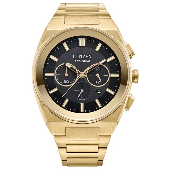 Citizens Mens Eco-Drive Chronograph Gold Stainless Steel Watch - Picture 2 of 8
